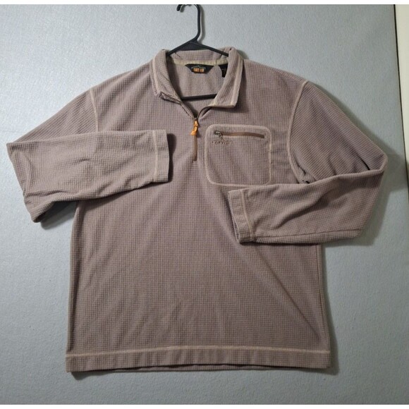 Orvis Trout Bum Sweater Mens Brown Large 1/4 Zip Waffle Fleece Pullover - Picture 1 of 7
